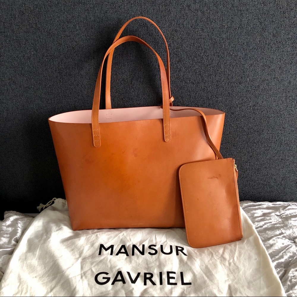 Mansur Gavriel Large Leather Tote in Cammello/Rosa